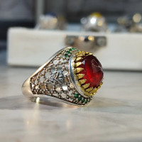 انگشتر نقره مردانه سنگ گارنت سرخ قرمز تراش جواهری شیک و خاص و جذاب