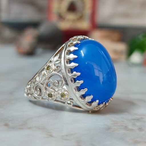 انگشتر نقره مردانه عقیق آبی شیک و خاص و جذاب